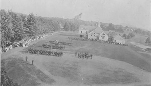 Students marching in formation at Drill Hall
