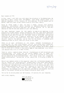 Correspondence from Jean Aarle to Lou Sullivan (August 30, 1989)