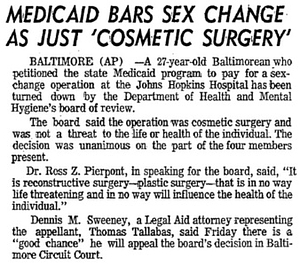 Medicaid Bars Sex Change As Just 'Cosmetic Surgery'