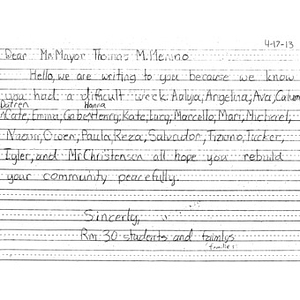 Letter to the City of Boston from School Children