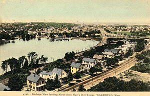 Birdseye view looking north from Hart's Hill Tower, Wakefield, Mass.