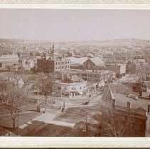 Aeral view of Arlington Center (from First Parish Steeple?)