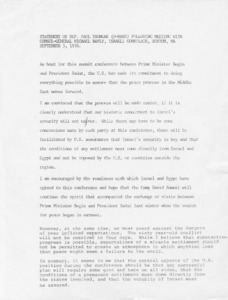Statement of Representative Paul Tsongas (D-MASS) following meeting with consul-general Michael Bavly, Israeli Consulate, Boston, MA, September 5, 1978