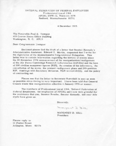 Letter from Margaret D. Hill to Paul E. Tsongas