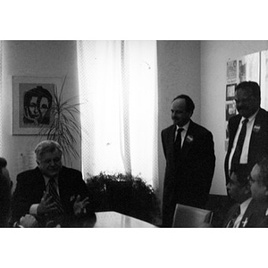 Senator Ted Kennedy in the Inquilinos Boricuas en Acción offices meeting with various people.