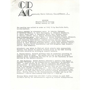 Meeting minutes, Community District Advisory Council - District I, January 9, 1978.