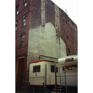 Construction trailers and building near Tufts-New England Medical Center