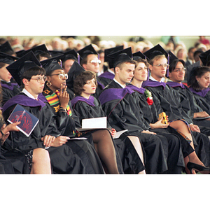 School of Law graduates sitting at commencement in the Cabot Center