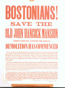 Bostonians! Save the old John Hancock Mansion, Boston, Mass., dated June 6, 1863