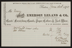 Billhead for Emerson Leland & Co., gents' furnishing goods, 17 & 19 Boylston Street, Boston, Mass., dated June 16, 1875