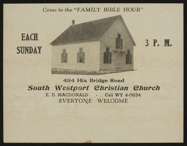 Circular for the South Westport Christian Church, 494 Hix Bridge Road, South Westport, Mass., undated