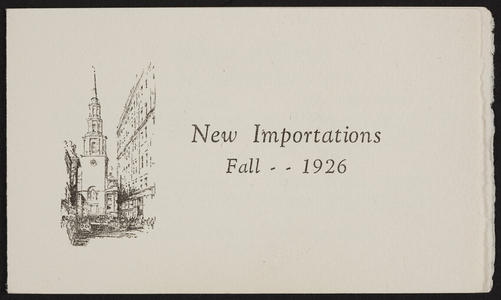 New importations, Hewins & Hollis, 4 Hamilton Place, Boston, Mass., Fall, 1926