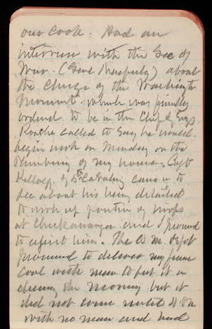 Thomas Lincoln Casey Notebook, September 1888-November 1888, 35, our cook. Had an