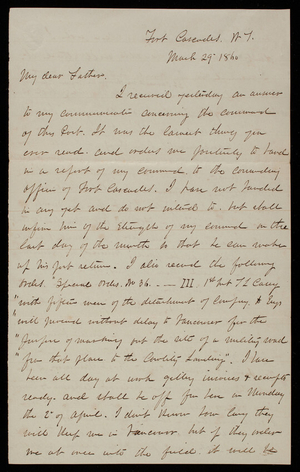 Thomas Lincoln Casey to General Silas Casey, March 29, 1860
