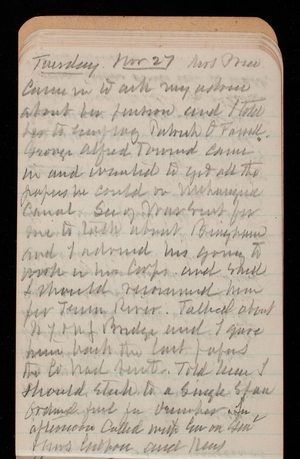 Thomas Lincoln Casey Notebook, November 1894-March 1895, 017, Tuesday Nov 27