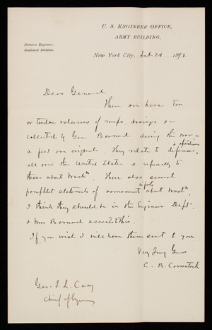 [Cyrus] B. Comstock to Thomas Lincoln Casey, February 20, 1890