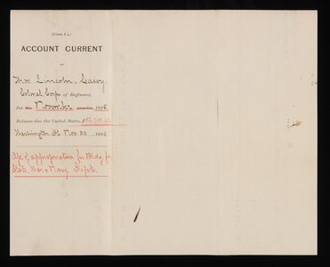 Accounts Current of Thos. Lincoln Casey - November 1885, November 30, 1885