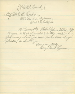 Letter from Benjamin Smith Lyman to Ethel M. Cochran