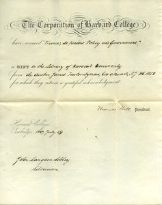 Letter from Thomas Hill to James Fowler Lyman
