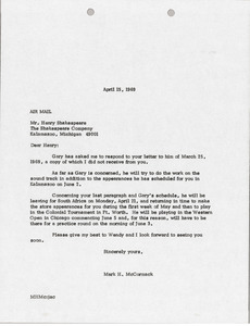Letter from Mark H. McCormack to Henry Shakespeare
