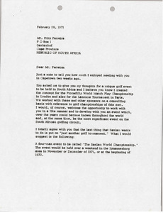 Letter from Mark H. McCormack to Fritz Ferreira