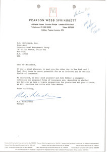 Letter from Pearson Webb Springbett to Mark H. McCormack