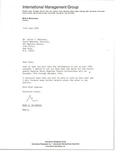 Letter from Mark H. McCormack to David J. Mahoney