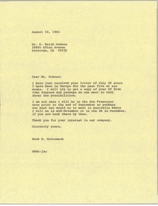 Letter from Mark H. McCormack to Keith Downes