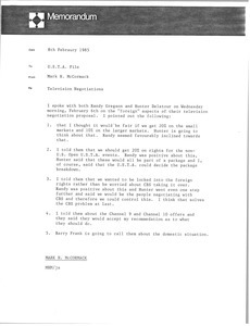 Memorandum from Mark H. McCormack concerning television negotiations