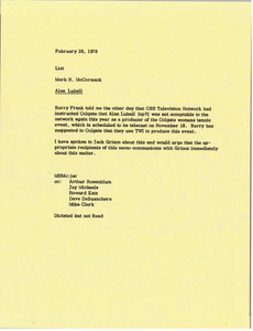 Memorandum from Mark H. McCormack to list