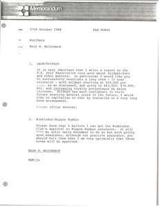 Memorandum from Mark H. McCormack to Kurihara