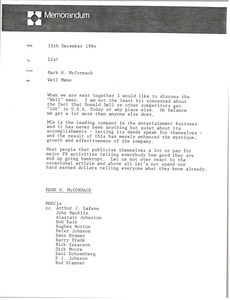 Memorandum from Mark H. McCormack to list