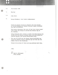 Memorandum from Judy Stott to Reg Lay