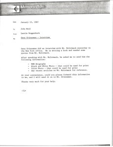 Memorandum from Laurie Roggenburk to John Weil