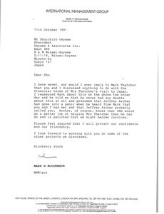 Letter from Mark H. McCormack to Shuichiro Ueyama