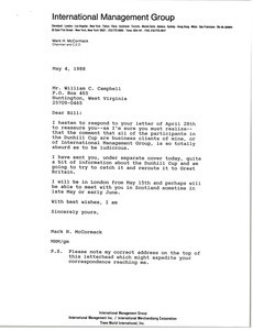 Letter from Mark H. McCormack to William C. Campbell