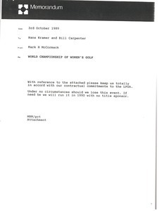 Memorandum from Mark H. McCormack to Hans Kramer and Bill Carpenter