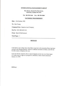 Fax from Mark H. McCormack to Don Young