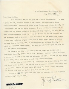 Letter to Mrs. Beatrice Hunting from Jeanie Putnam