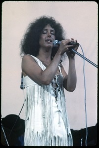 Grace Slick (Jefferson Airplane) performing onstage at the Woodstock Festival