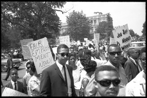 Protesters at a civil rights and fair housing demonstration: 'Job bias is morally wrong'