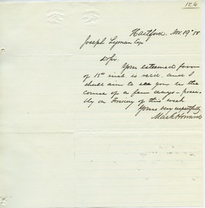 Letter from Mark Howard to Joseph Lyman