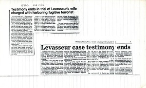 Testimony ends in trial of Levasseur's wife charged with harboring fugitive terrorist -- Levasseur case testimony ends -- Levasseur's wife convicted -- Levasseur's wife guilty of harboring