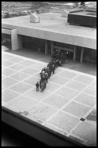 Waiting line outside Dining Commons no. 5, Southwest Residential Area, UMass Amherst