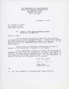 Letter from James Allen to Michael G. Jones