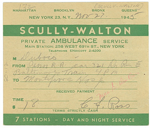 Invoice from Scully-Walton Ambulance Service to W. E. B. Du Bois