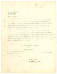 Letter from Horace Mann Bond to W. E. B. Du Bois