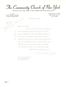 Letter from Community Church of New York to W. E. B. Du Bois
