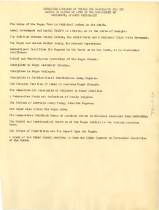 Suggested subjects of thesis for candidates for the degree of Master of Arts in the Department of Sociology, Atlanta Unviersity