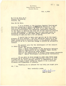 Letter from Charles F. Sims to W. E. B. Du Bois